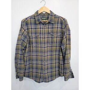 Eddie Bauer Mens Flannel Shirt‎ Long Sleeve Plaid Button Up Green Blue Size L